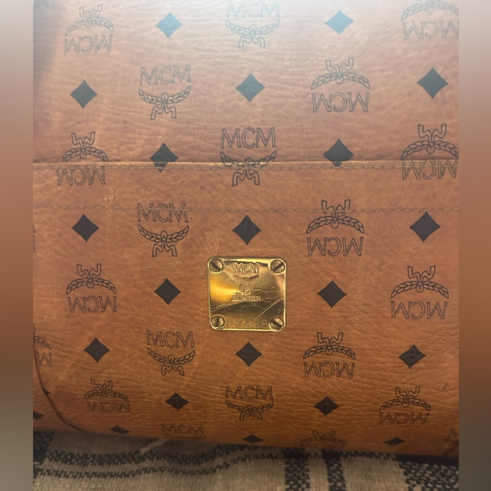 MCM Munchen Cognac Visetos Signature Leather and Canvas XXL Travel Tote Bag RARE - Picture 3 of 14